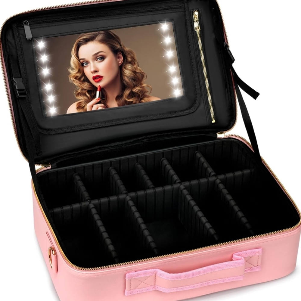 Extra Large Artist Organizer with Travel Makeup Bag with Lighted Mirror